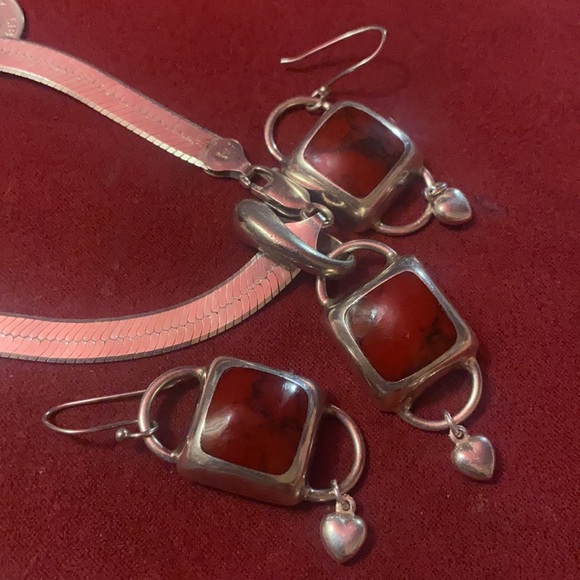 925Red inlay set 2” Italy 925 thick herringbone 18”